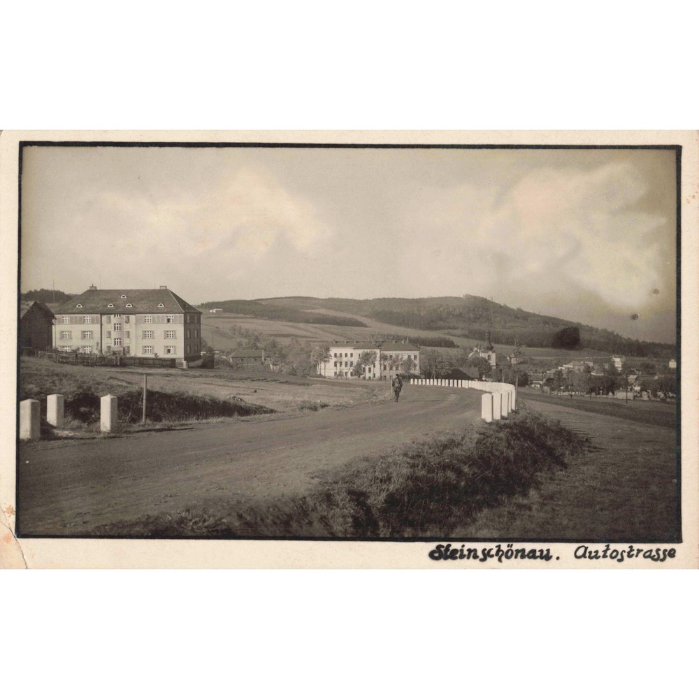 Steinschönau Autostrasse RPPC Real Photo Postcard Czechoslovakia Bohemia Vtg
